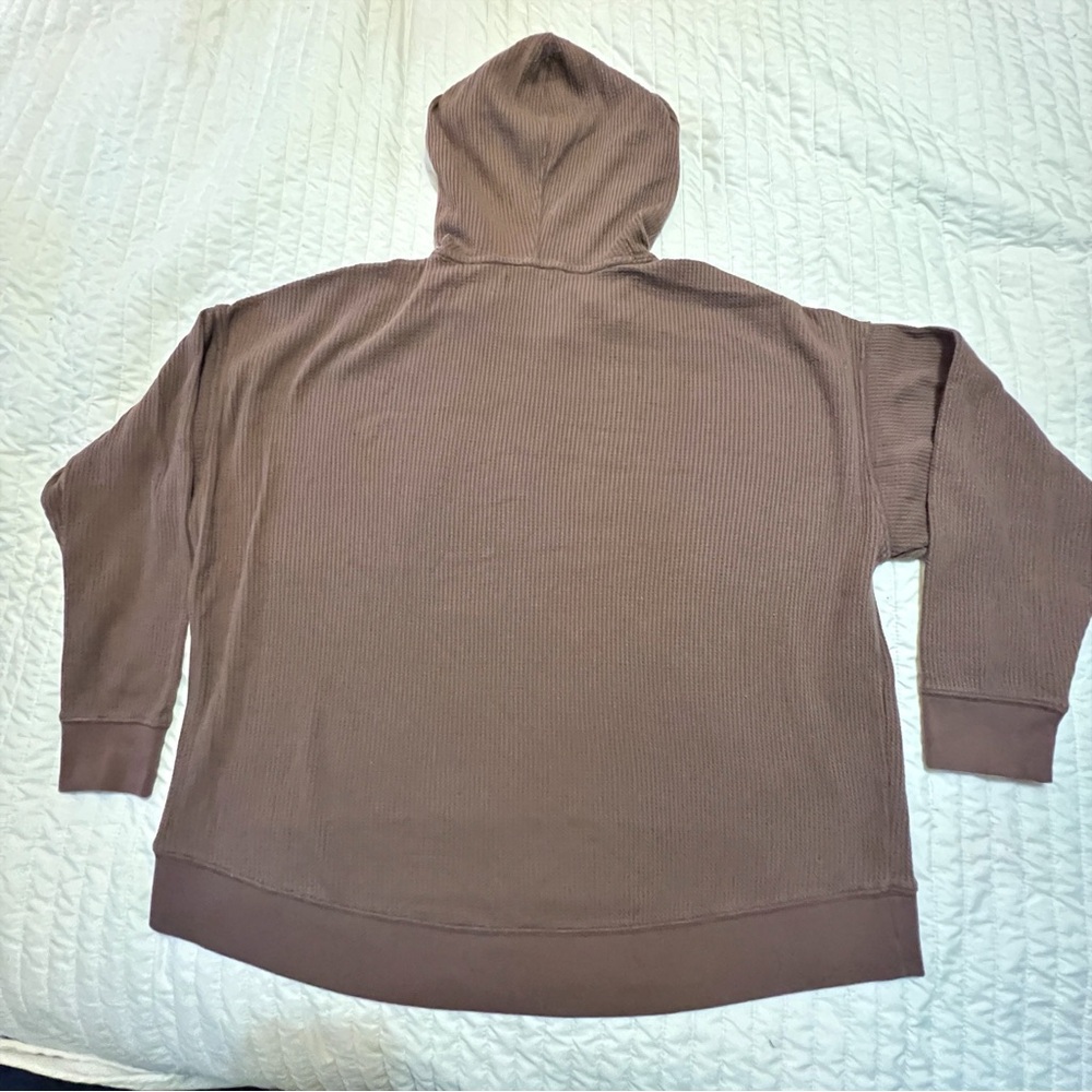 Aerie Brown Thermal Knit Hoodie Sweatshirt M - Picture 3 of 7
